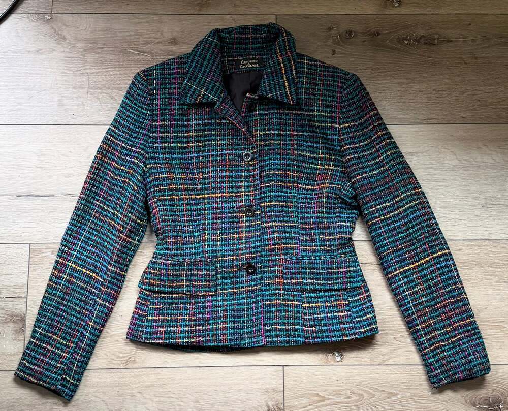 Town & Travel 100% Silk Multicolor Plaid Blazer Size 4 Made in USA